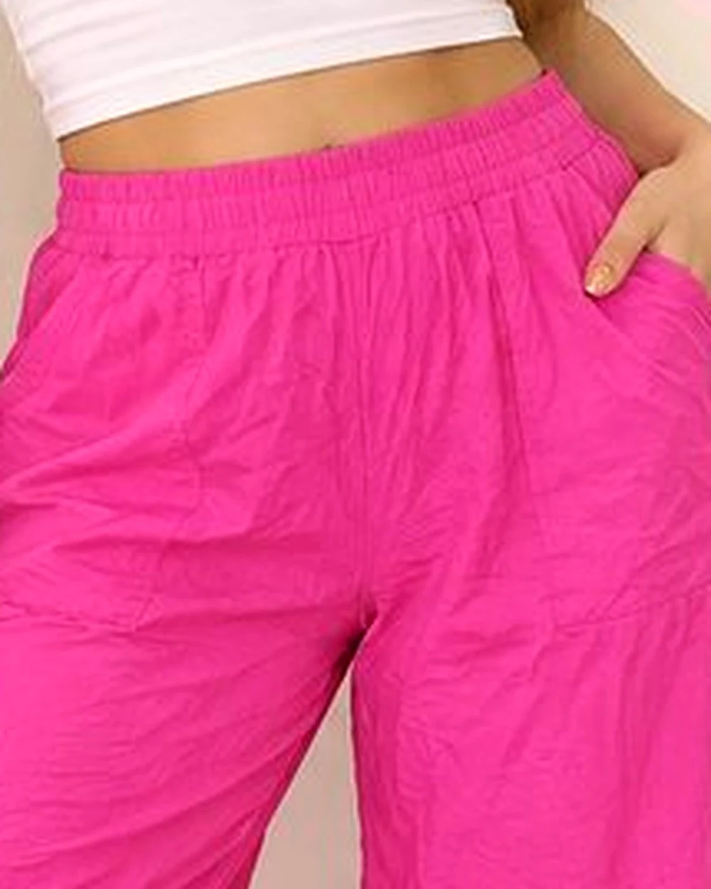 Pantalón wide leg rosa con bolsillos